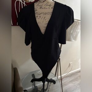 Black V-Neck Flutter Sleeve Bodysuit
